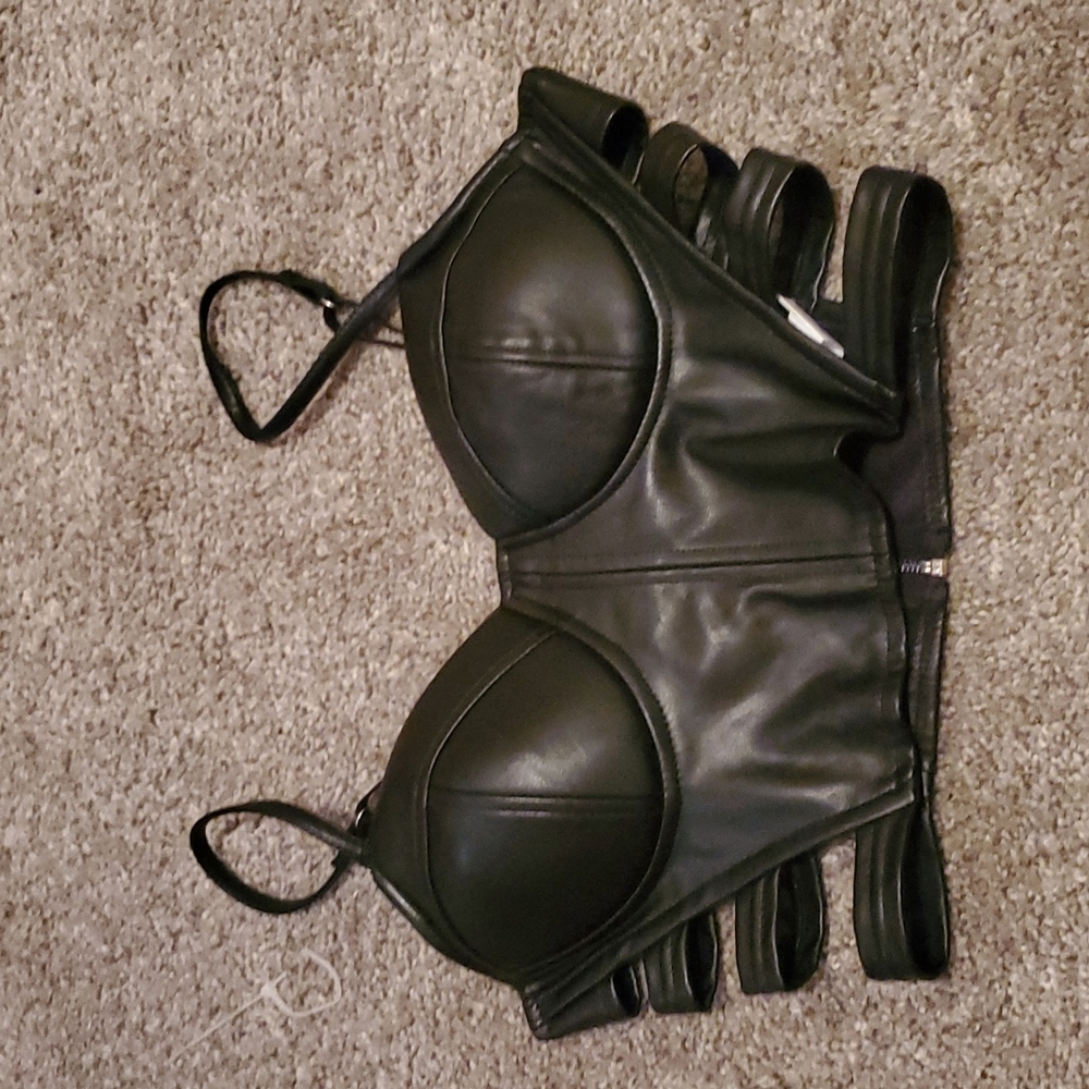Hesperus Faux Leather Caged Cut Outs Bustier Crop Top Size M